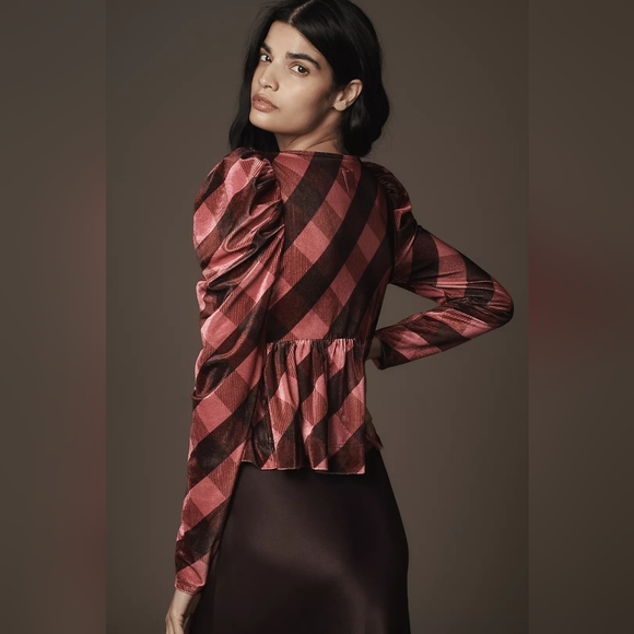 Anthropologie Maeve Velvet Babydoll Top In Pink Rose NWOT - Picture 2 of 4